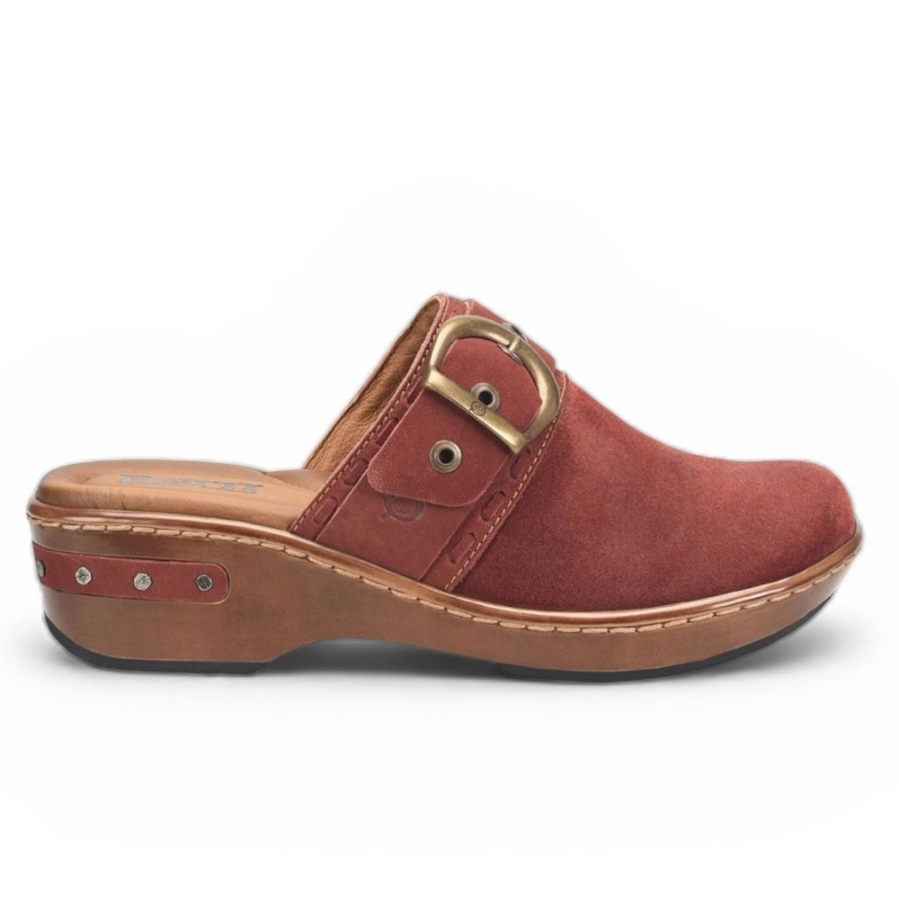 Born BANYAN Dark Brick Studded Buckle Chunky Suede Slip-on Clog S-505 Sz 10